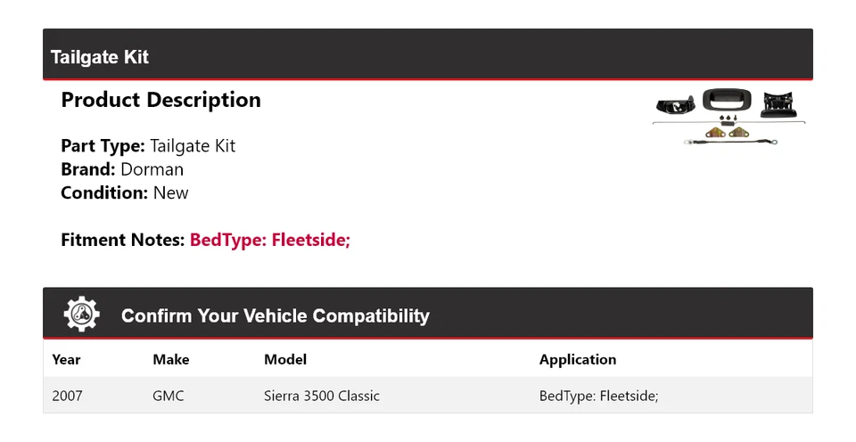 For 2007 GMC Sierra 3500 Classic Dorman Tailgate Kit - Image 2 of 4
