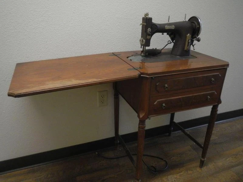 Vintage Domestic Sewing Machine And Folding Storage Table Drawers Organizing