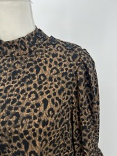 And Other Stories Anthropologie Dress Womens 8 Brown Animal Print Puff Sleeve