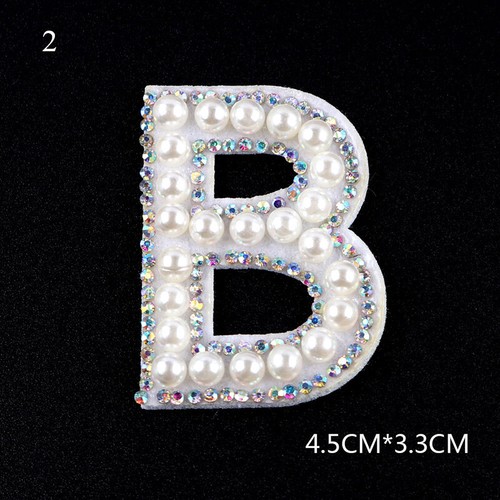 A-Z Letter Pearl Patches Rhinestone Sew Iron on Applique Alphabet Clothing Badge - Picture 12 of 62