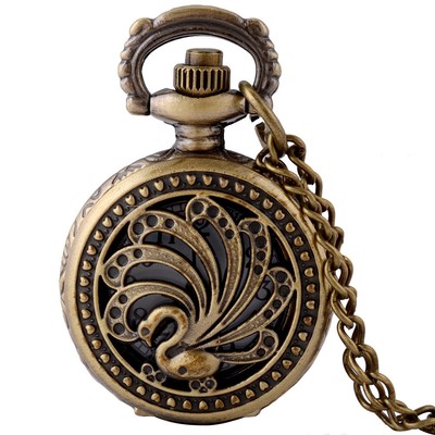 Bronze Antique Design Peacock Hollow Pocket Watch Retro Necklace Vintage Gifts