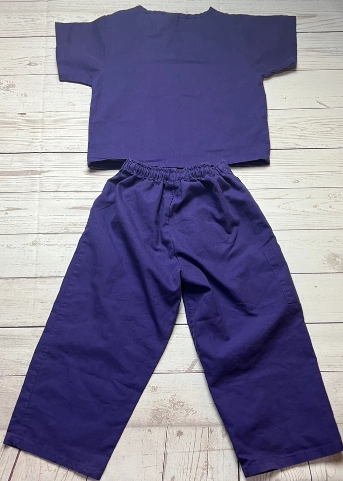 Kids American Dream Doctor Nurse Scrubs Purple TOP Size 2T/3T BOTTOMS Size 4-6T - Imagem 2 de 4