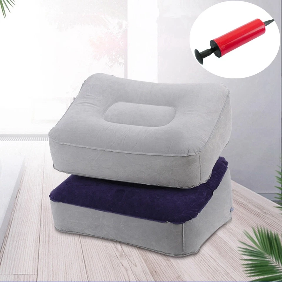 Computer Train Travel Under Desk Flocked Inflatable Cushion Foot Rest with Pump
