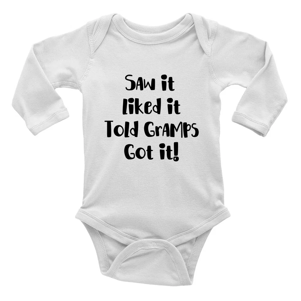 BABY ORIGINALS Saw It Liked It Told Gramps Got It Long Sleeve Baby Grow Vest Bodysuit Boys Girl