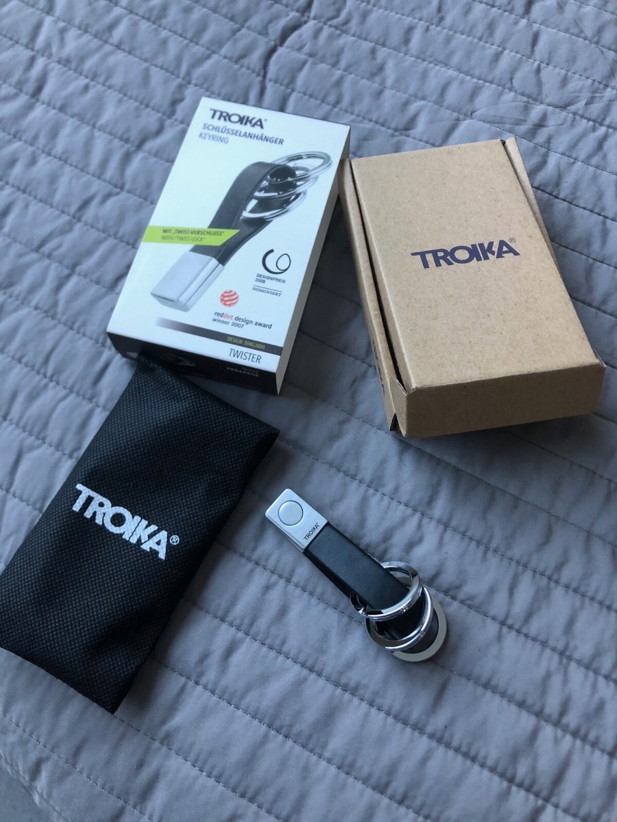 Troika TWISTER Leather/Metal Key Ring Fob with Rings engraved