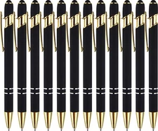 12 Pack Black Gold Ballpoint Pen with Stylus Tip 1.0 mm Black Ink Smooth Writing