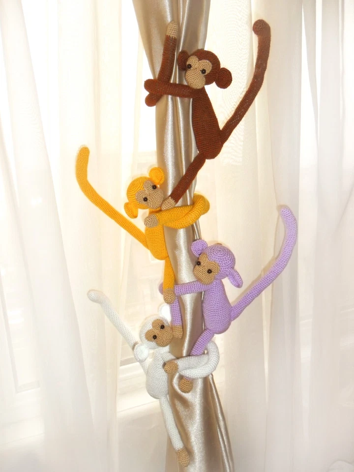 Cortina de mono corbatas ganchillo guardería corbata trasera, regalo de guardería animal de safari Foto 3 de 4