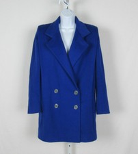 VTG 1970s 80s DOUBLE BREASTED STEVE BLUE WOOL COAT SIZE 10 PADDED SHOULDER