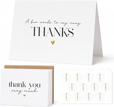 Thank You Cards with Envelopes Bulk Pack of 40 - Gold Foil Classic Fonts