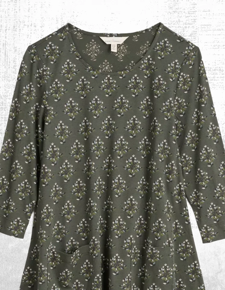 Women’s Seasalt Top Jersey 3/4 Sleev Brrok Cotton Top Crew Neck Green Trees - Image 4 of 4