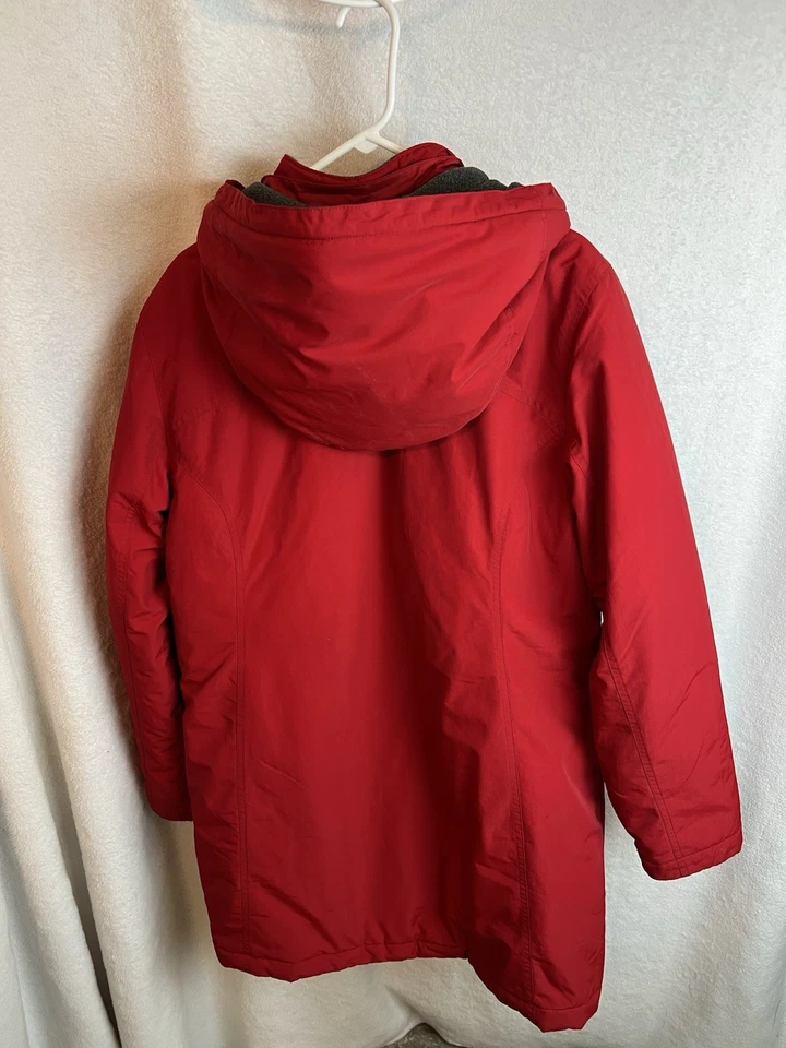 Abrigo con capucha Lands End para mujer L 14-16 Parka rojo capucha extraíble forrado de vellón Foto 3 de 3