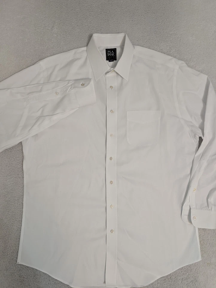 Jos A Bank Traveler Collection Botón Delantero Hombre 17-35 Blanco Manga Larga Algodón Foto 2 de 4