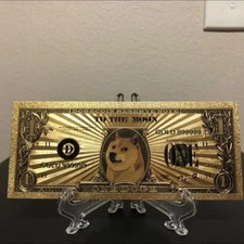 24k Gold Foil Plated Dogecoin cryptocurrency Banknote Collectible