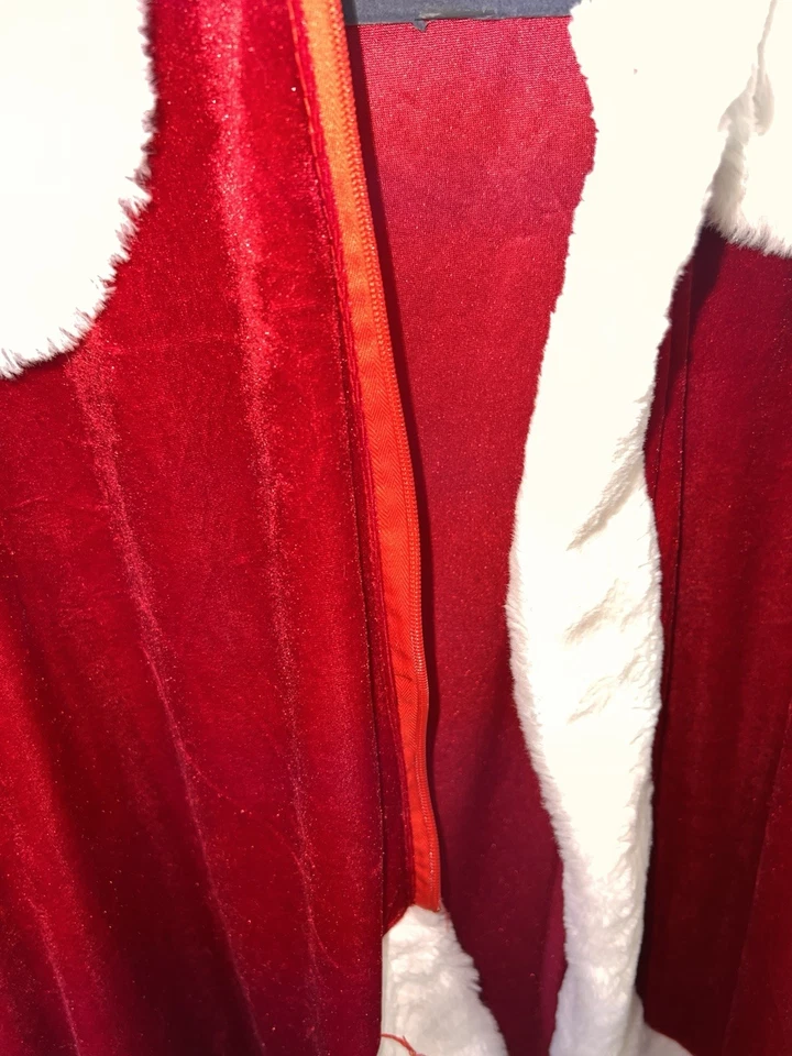Abrigo de terciopelo rojo Santa con ribete de piel sintética cierre de cremallera LEER Foto 3 de 4