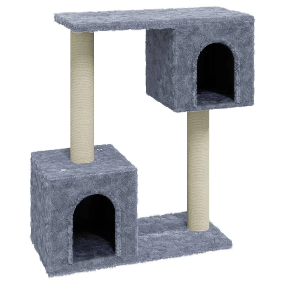 Cat Tree 55x22x60cm Light Grey Engineered Wood Plush Sisal Scratching Post House - Image 2 of 4