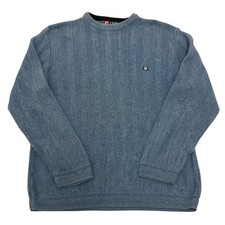 Chaps Jumper Blue Mens XL Herringbone Cotton Knit Crew Neck Sweater