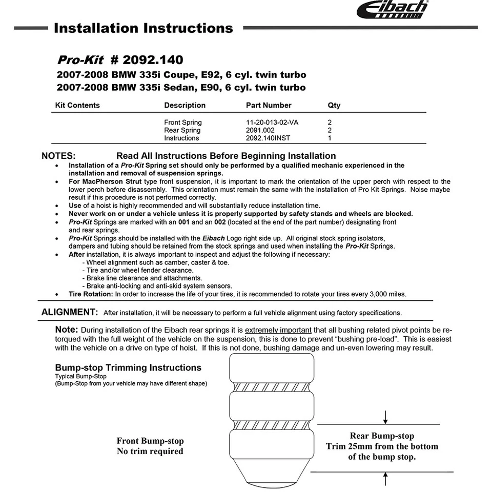 Muelles rebajadores delanteros traseros Eibach 2092.140 PRO-KIT para BMW 335i E92 E90 2007-13 Foto 2 de 4