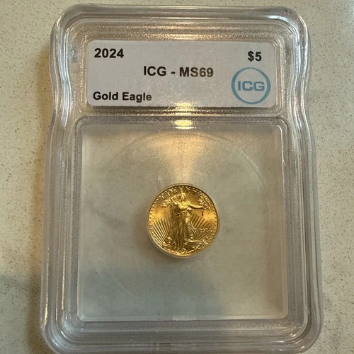 2024 $5 Gold American Eagle ICG Certified MS69 1/10 oz Fine Gold