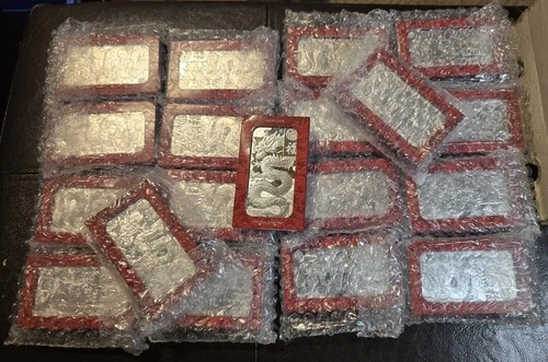 TWO x PAMP 10 oz 999.9 Silver Good Luck Dragon Bars w/ Capsules, 20 oz total