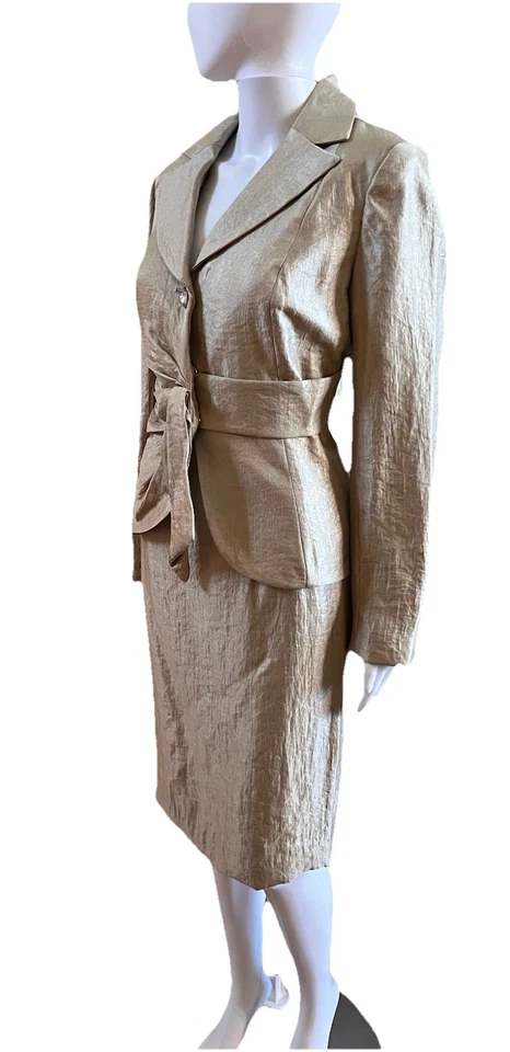Victor Costa Diseñador Falda Dorada Traje Chaqueta Talla 10 Falda Talla 4 De Colección Y2K NW Foto 3 de 4