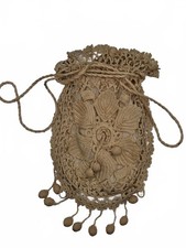 Antique Irish Crochet Lady's Purse, Victorian Edwardian Reticule Opera Bag