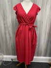Next Raspberry Textured Midi Faux Wrap Dress Tie Waist With Pockets Size 16 PD