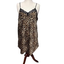 Gilligan  OMalley Womens Leopard Print Slip ChemiseDress W/Black Lace Trim XXL