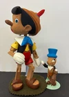 Lot of 2 Disney Wooden hand-carved  jointed Jiminy Cricket & Pinocchio, stamped