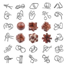 Brain Teaser Puzzles 30pcs Wooden Metal IQ Logic Family Party Kids Adults