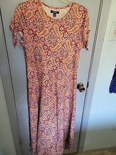 Chaps Womens Size L Red Floral Paisley Tie Short Sleeve 100% Cotton Maxi Dress