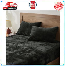 Velvet Fitted Sheet and Pillowcases Set, Luxury Soft Fuzzy Bottom Sheet with ...