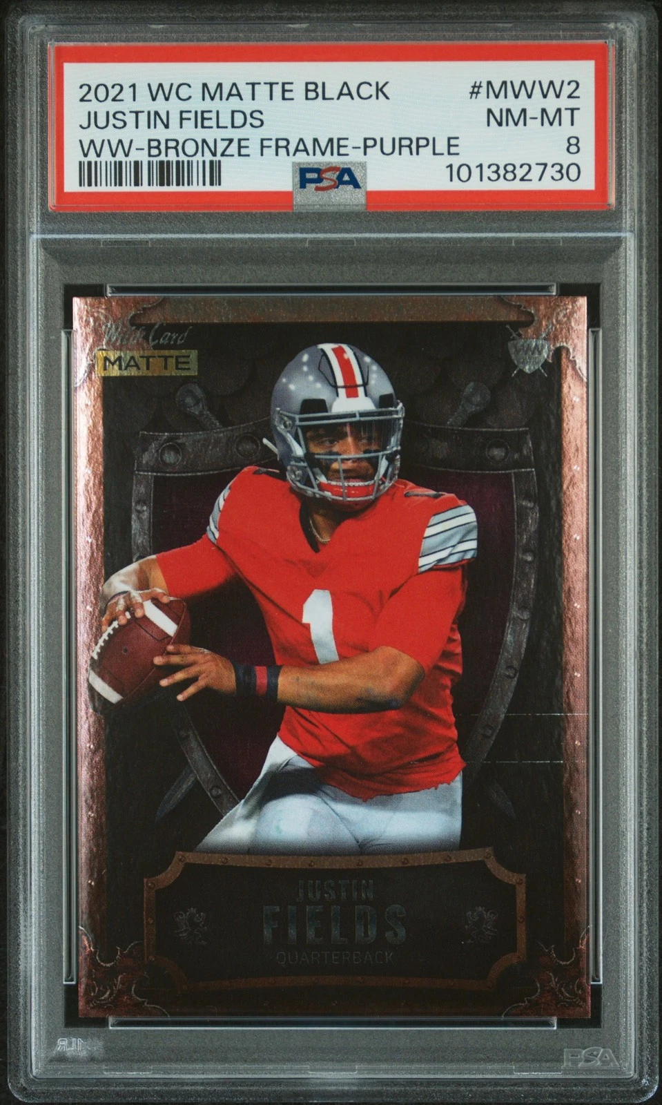 Justin Fields Wild Card Matte Black Weekend Warrior #MWW2 Bronze Frame-Purple