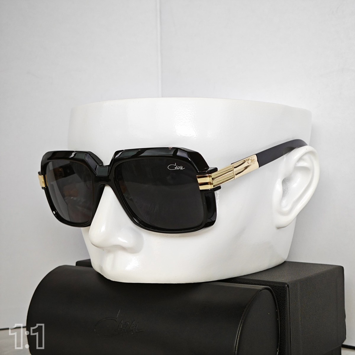 Cazal Sunglasses Black Golden Frame Black Lens Unisex Retro Hiphop