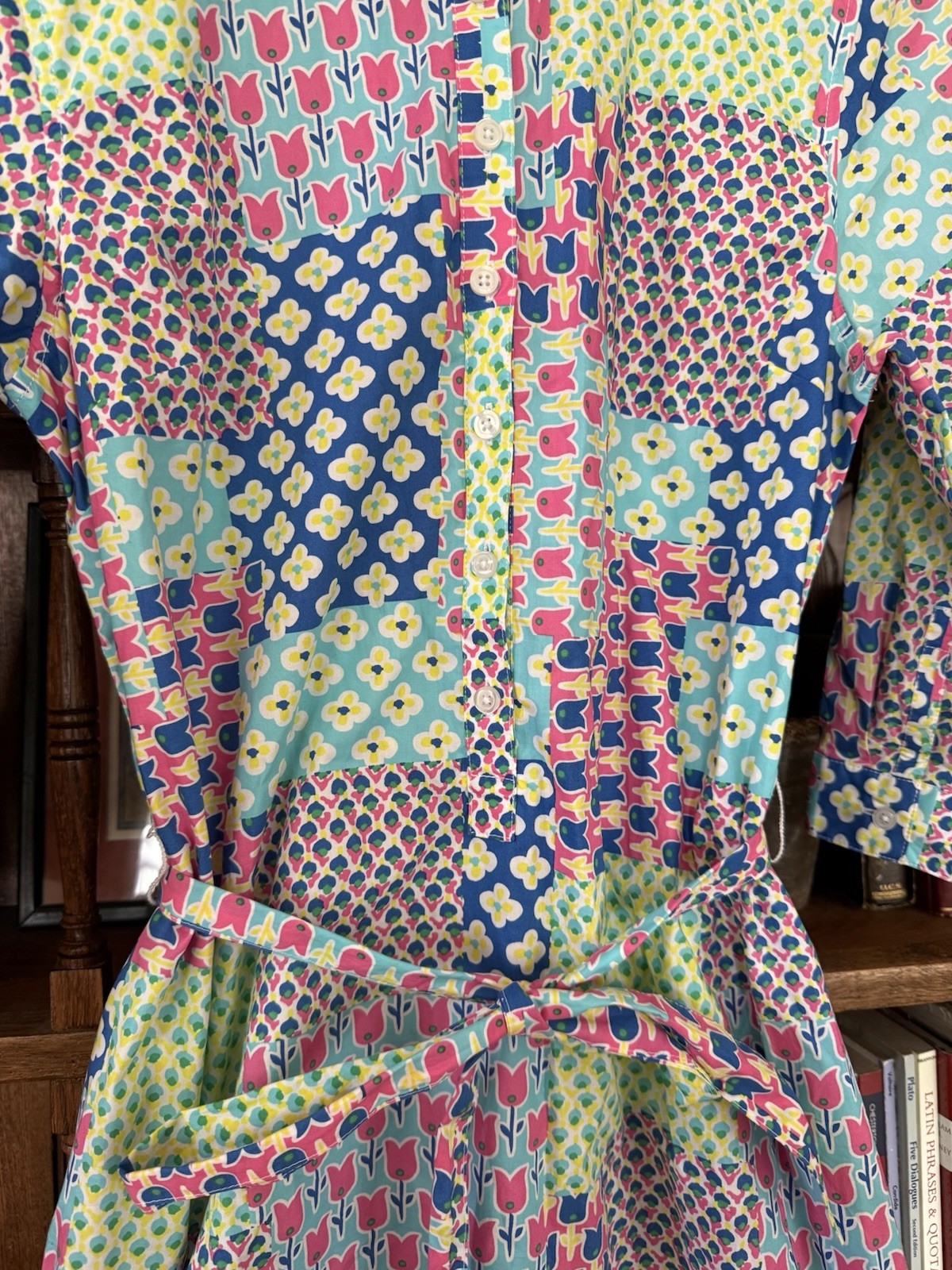 TALBOTS 12P Colorful Patchwork Belted Shirtdress … - image 3