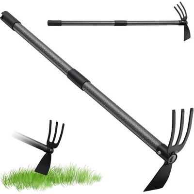Garden Hoe with Handle, 76 cm, 3-Prong Double Hoe Weed Row Metal, Multifuncti...
