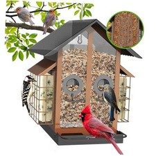 Bird Feeders for Outdoors, Metal Bird Feeder with Double Suet Cage Brown