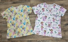 Dora The Explorer & Precious Moments Fairy Womens Scrub Top Medical Small 2 pcs