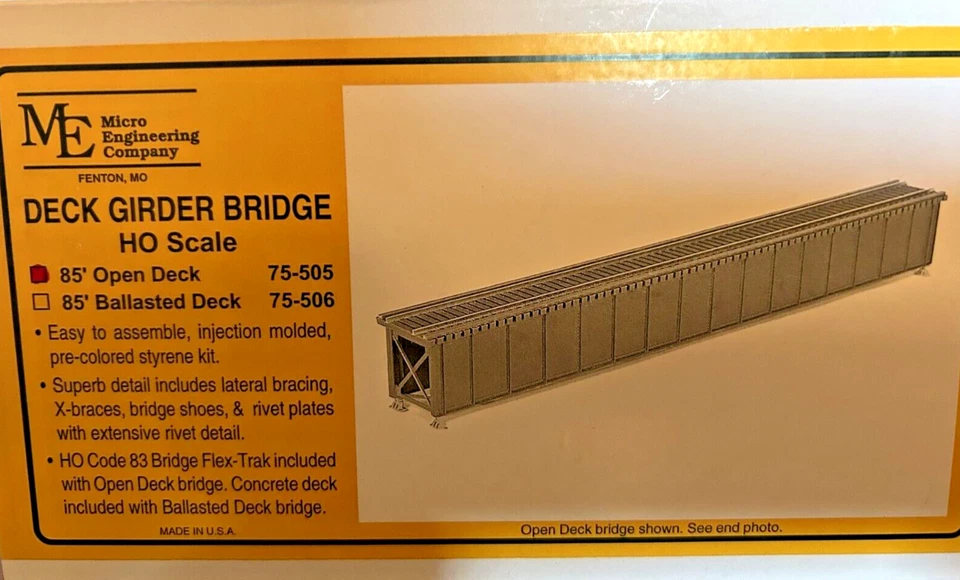 85 foot OPEN DECK GIRDER BRIDGE with BRIDGE TRACK - HO Scale - KIT 75505 - NEW - Image 2 of 4