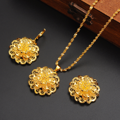 24k Gold Plated Moroccan Turkish Dubai Jewelry Necklace,Earrings
