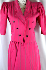 Emanuel Ungaro Women's Skirt Suit Size 6 Colorful Pin Stripe Open Vintage Pink
