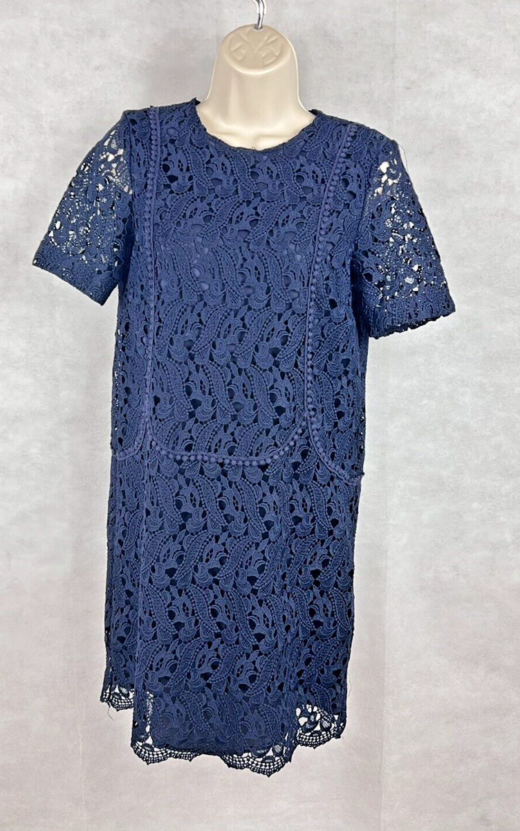 Zara Womens Navy Blue Sheer Lace Lined S/S Dress Size XS | eBay
