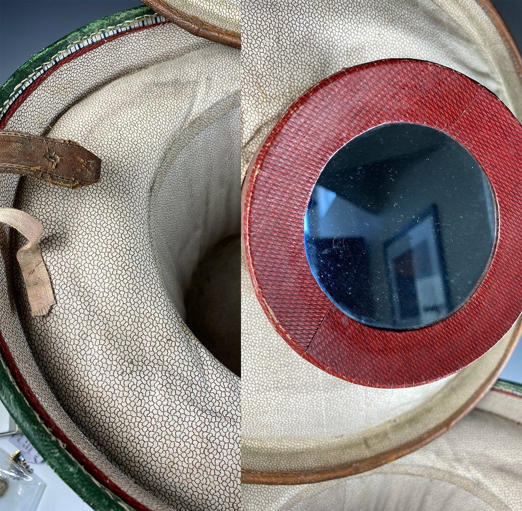 Antique Leather Top Hat Box, Luggage, French Silk Top Hat