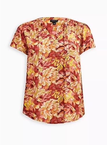 Blusa Campesina Naranja Quemado Floral Gasa Tórrida Talla 1 1X 14 16 #A38910 - Imagen 5 de 15