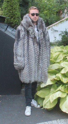 Men's 100% Ranch American Silver Fox Fur Jacket With Hood Coat Outwear 3XL/ 4XL - Picture 7 of 16