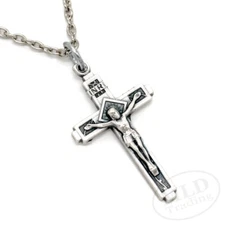 Catholic Silver Plated Crucifix Cross Pendant Necklace 1.3" Italy 24" Link Chain