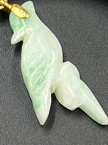 Antique Chinese Celadon Jade Pendent Large Hand Carved Bird 18CT Gold Mount - Picture 8 of 17