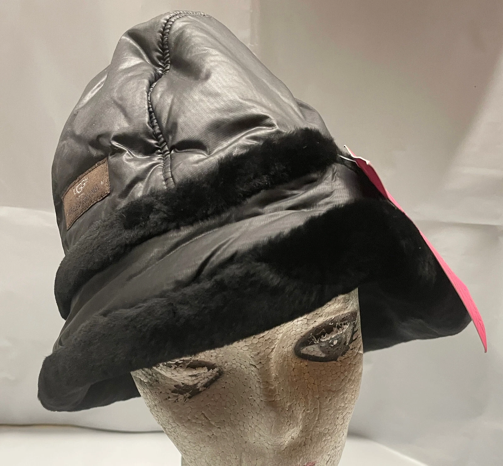 UGG Bucket Hat Dyed Sherling Sheepskin Liner, Black, One Size, New