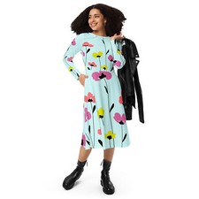 All-over print long sleeve midi dress