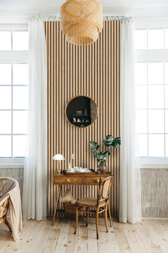 Self Adhesive Wallpaper Brown Acoustic Panel Scandi Wood Effect for Walls and Furniture - Image 2 of 4