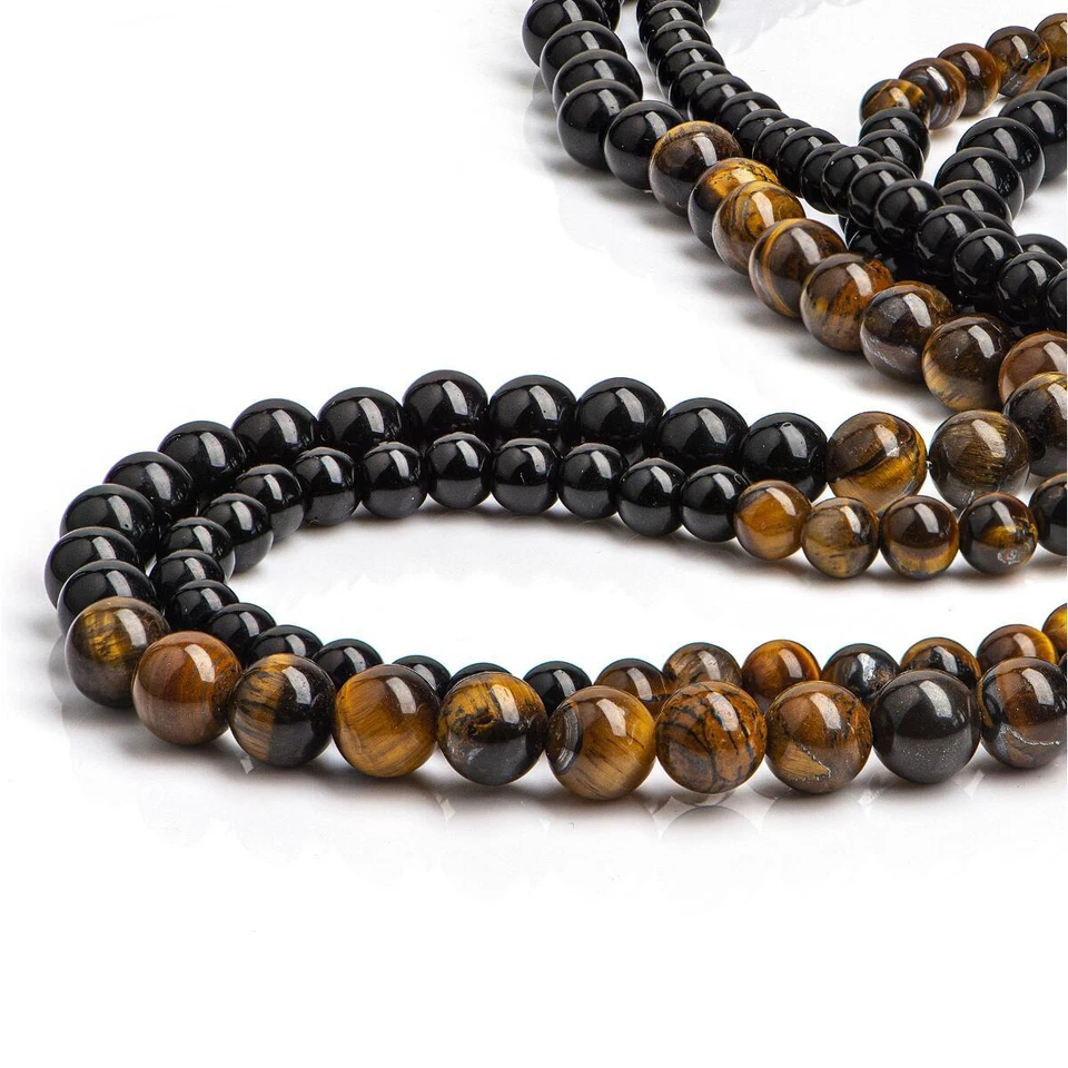 Collar de piedra para hombre negro marrón ónix 6, 8 mm cadena protectora regalo K5619D Foto 3 de 4